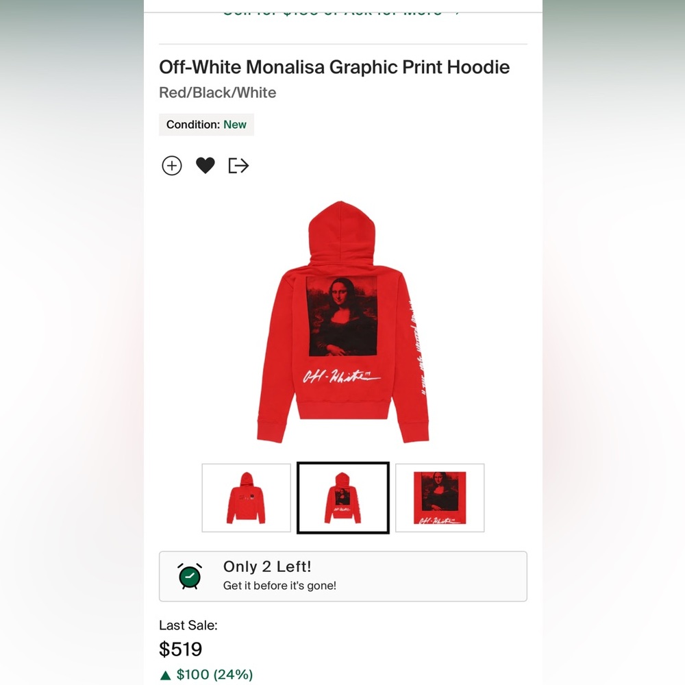 RED Off-white Monalisa graphic print hoodie Size M